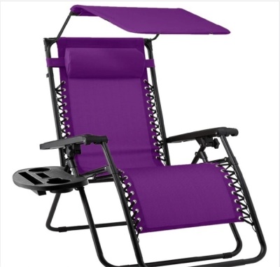 Folding Zero Gravity Recliner Patio Lounge Chair w/ Canopy, Side Tray