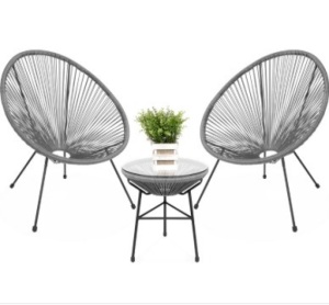 3-Piece All-Weather Patio Acapulco Bistro Set w/ Rope, Glass Top Table