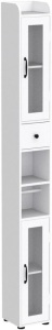 Maupvit Bathroom Storage Cabinet with 2 Frosted Glass Doors, Tall Narrow Cabinet with Doors and Shelves Adjustable, Slim Cabinet for Small Spaces, 8 Storage Compartments (White)