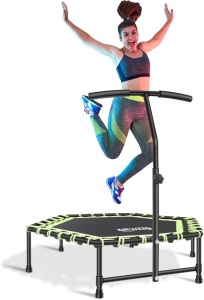 48'' Fitness Trampoline with Adjustable Handle Bar, Silent Trampoline Bungee Rebounder Jumping Cardio Trainer Workout for Adults - Mini Trampoline