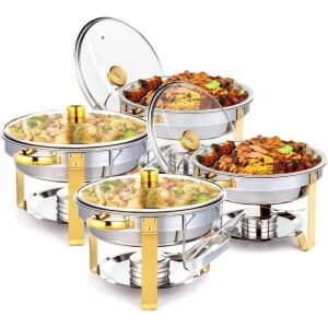 Round Stainless Steel 5 Quart Chafing Dish, Set of 4 