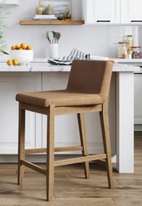 Nathan James Gracie 24 in. Modern Counter Height Bar Stool with Back, Brushed Light Brown Wood Legs and Upholstered Seat