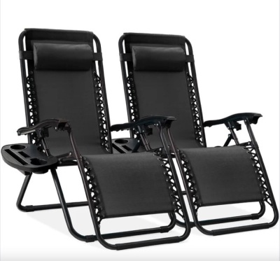 Set of 2 Adjustable Zero Gravity Patio Chair Recliners w/ Cup Holders