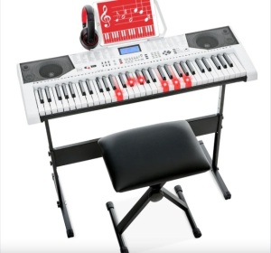 61-Key Beginners Electronic Keyboard Piano Set w/ Lighted Keys, Headphones