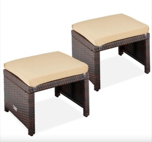 Set of 2 Multipurpose Wicker Ottomans w/ Removable Cushions, Steel Frame