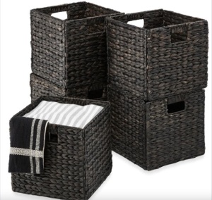 Set of 5 Collapsible Hyacinth Storage Baskets w/ Inserts - 12x12in