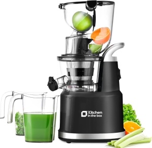 Kitchen in the Box Cold Press Juicer Machines,Slow Masticating Juicer Machine, With 3.26" Wide Feed Chute for Whole Fruits and Vegetables,BPA-Free,High Juice Yield Juicer Maker,Easy to Clean (Black)