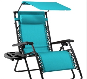 Folding Zero Gravity Recliner Patio Lounge Chair w/ Canopy, Side Tray