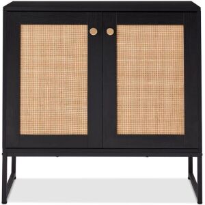 2-Door Rattan Storage Cabinet Accent Furniture for Living Room w/ Foot Pads