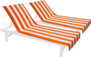 COTTON CRAFT Pool Lounge Chair Cover - 2 Pack - Chaise Beach Picnic Spa Towel - Cabana Stripe - Soft Premium Ringspun Terry Cotton - Oversized - 32 inch wide x 82 inch long with 7 inch Pocket – Orange QTY. 40 