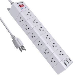 POWSAF 3-Sided Power Strip, 18 Outles, 3 USB Ports, 6' Cord