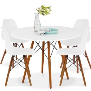 5-Piece Mid-Century Modern Dining Set w/ 4 Chairs, Wooden Legs, Metal Frame  35.5"(Dia) x 28.5"(H)