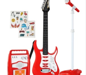 Kids Electric Guitar Toy Play Set w/ 6 Songs, Microphone, Amp