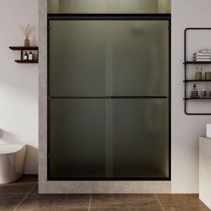 Semi-Frameless Glass Shower Door, Frosted/Black, 60" W x 70" H 