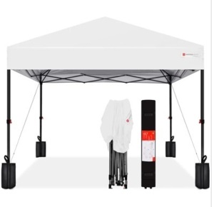 One-Person Setup Instant Pop Up Canopy w/ Case, 4 Weight Bags - 10x10ft