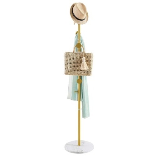 Mr Ironstone Freestanding Metal&nbsp;Coat Rack with Marble Base and 8 Hooks, Gold, 66.9" Tall - Appears New&nbsp;