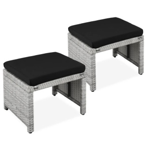 Set of 2 Multipurpose Wicker Ottomans w/ Removable Cushions, Steel Frame