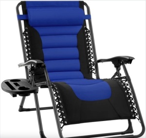 Oversized Padded Zero Gravity Chair, Folding Recliner w/ Headrest, Side Tray