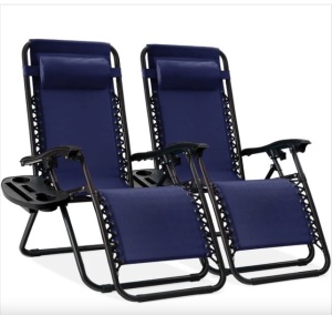 Set of 2 Adjustable Zero Gravity Patio Chair Recliners w/ Cup Holders