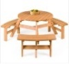 6-Person Circular Wooden Picnic Table w/ Umbrella Hole, 3 Benches