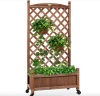 Wood Planter Box & Lattice Trellis w/ Drainage, Optional Wheels - 60in