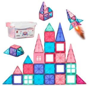 32-Piece Kids Magnetic Tiles Set, Educational Building STEM Toy w/ Case