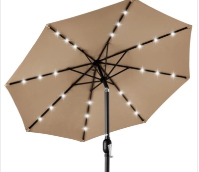 Solar LED Lighted Patio Umbrella w/ Tilt Adjustment, UV-Resistant- 10ft