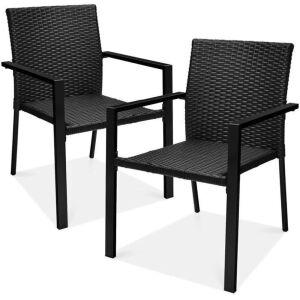 Set of 2 Stackable Wicker Chairs w/ Armrests, Steel Accent Furniture