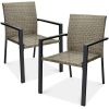 Set of 2 Stackable Wicker Chairs w/ Armrests, Steel Accent Furniture