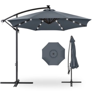 Solar LED Offset Hanging Patio Umbrella w/ Crank Tilt Adjustment - 10ft