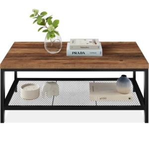 2-Tier Modern Coffee Table Industrial Rectangular Accent w/ Shelf - 44in