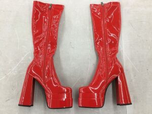 WETKISS Red Side Zip Platform Boots, Size 7 - Small Scuffs