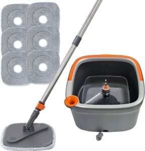 KZKR Spin Mop and Bucket Set, with Dirty/Clean Water Separation System, Self Wringing 360° Rotating Mop-Head 