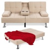 Linen Upholstered Convertible Sofa Bed Futon w/ 2 Cupholders 65.25"(L) x 32"(W) x 29"(H)