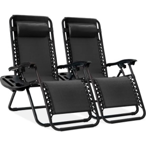 Set of 2 Adjustable Zero Gravity Patio Chair Recliners w/ Cup Holders