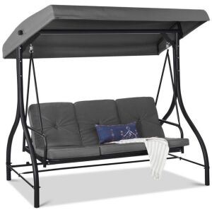 3-Seat Outdoor Canopy Swing Glider Furniture w/ Converting Flatbed Backrest - One Piece Bent