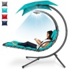 Hanging LED-Lit Curved Chaise Lounge Chair w/ Pillow, Canopy, Stand - Appears New  