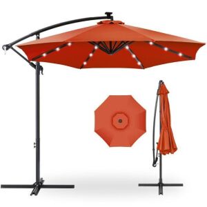 Solar LED Offset Hanging Patio Umbrella w/ Crank Tilt Adjustment - 10ft