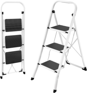 HBTower 3 Step Ladder Step Ladder Folding Step Stool, 3 Step Stool for Adults with Anti-Slip Pedal,330 lbs Capacity Step Stool White