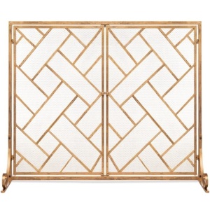 2-Panel Wrought Iron Geometric Fireplace Screen w/ Magnetic Doors - 44x33in