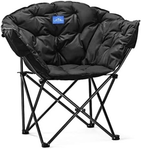 Oversized Padded Moon Leisure Portable Stable Comfortable Folding Chair with Carry Bag for Camping,Outdoor,Garden,Party,Supports 330LBS, Black (Grey)