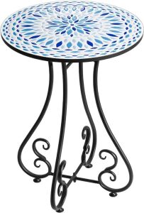 The Home Cult 16" Round Accent Side Table, Ceramic Tile Tabletop with Metal Frame