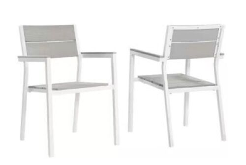 MODWAY Maine White Aluminum Outdoor Patio Dining Chair in Light Gray, Set of 2&nbsp;