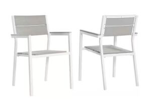 MODWAY Maine White Aluminum Outdoor Patio Dining Chair in Light Gray, Set of 2 