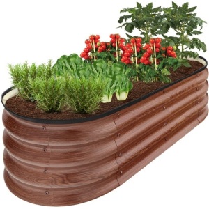 Outdoor Raised Metal Oval Garden Bed, Planter Box - 4x2x1ft