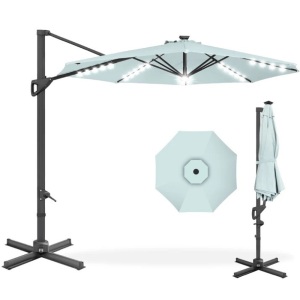 360-Degree Solar LED Cantilever Offset Patio Umbrella w/ Tilt - 10ft