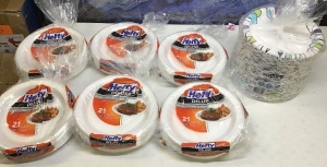 Lot of (6) Hefty Deluxe Large Round Foam Party Plates, 21ct Packs & (1) Encore Ultra Paper Plates, Unkown Count - NEW