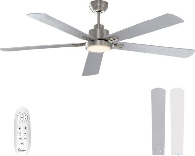 62 Inch Indoor Ceiling Fan with Lights and Remote Control, DC Slient Motor, Dimmable, Reversible, Brushed Nickel