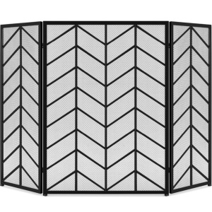 3-Panel Iron Chevron Fireplace Screen w/ Handles - 52x31in