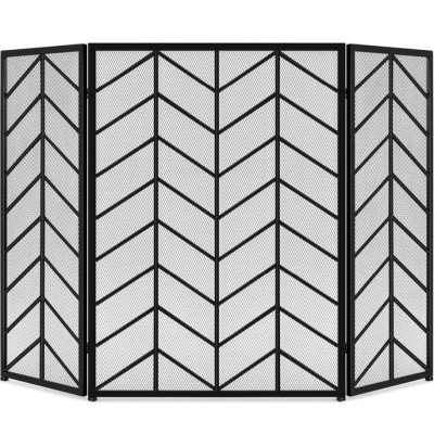 3-Panel Iron Chevron Fireplace Screen w/ Handles - 52x31in